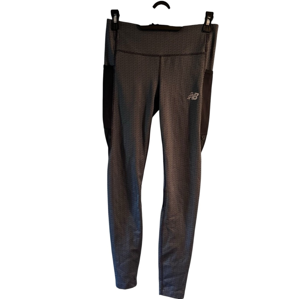 New Balance Running Womens Small Blue Gray Leggings Chevron Compression Lifting